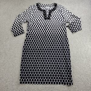 Donna Morgan Womens Sheath Dress 14 Black White Bedazzled Geometric 3/4 Sleeve